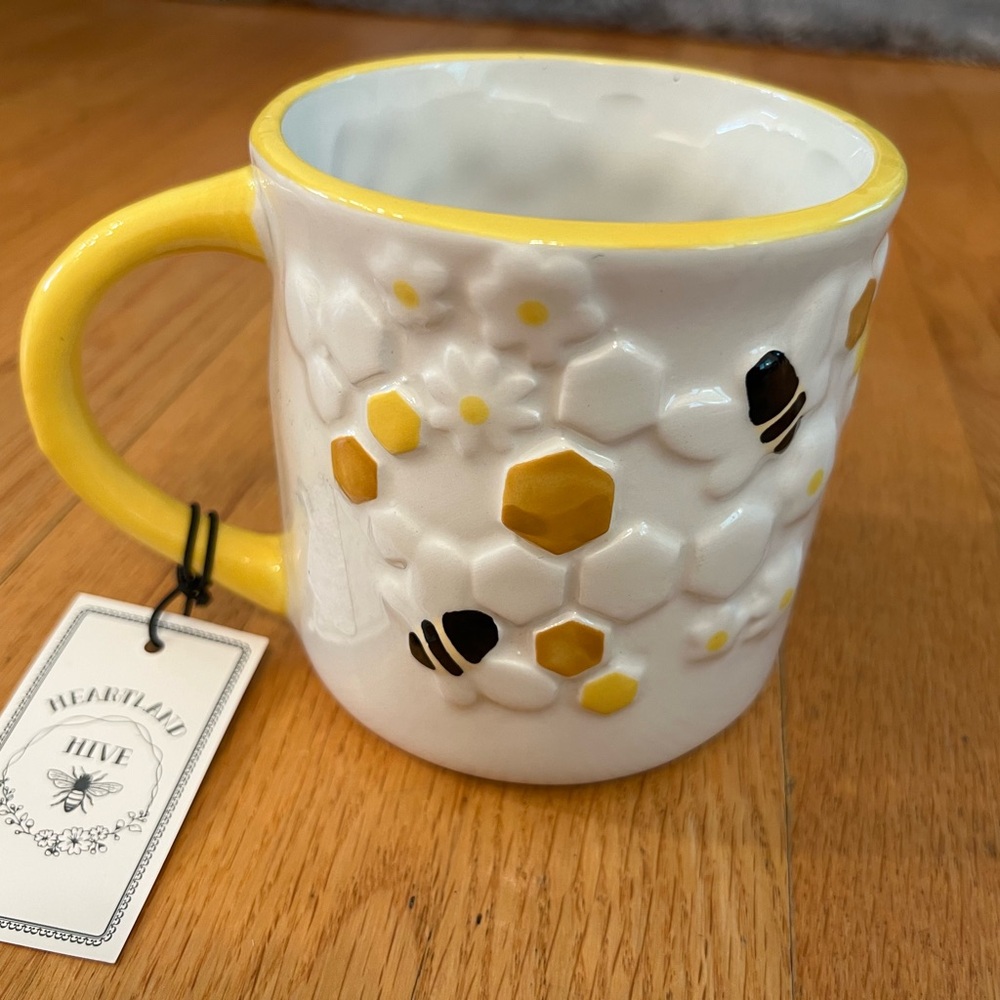 Bee Mug Cup by Heartland Hive , Sculpted Bees Honey Comb Mug , Queen Bee Tea Cup